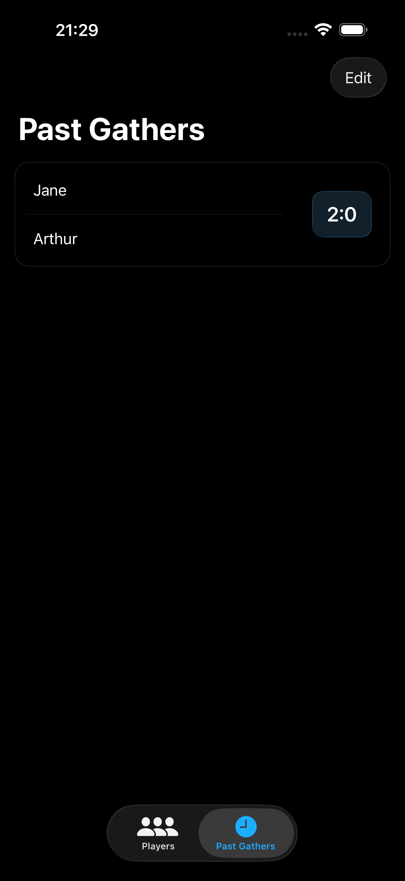 Past gathers history with match results